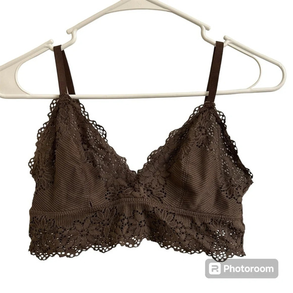 Aerie Women’s Sm Brown Floral Lace Ribbed Unlined Bralette Lightweight Feminine - Picture 1 of 7